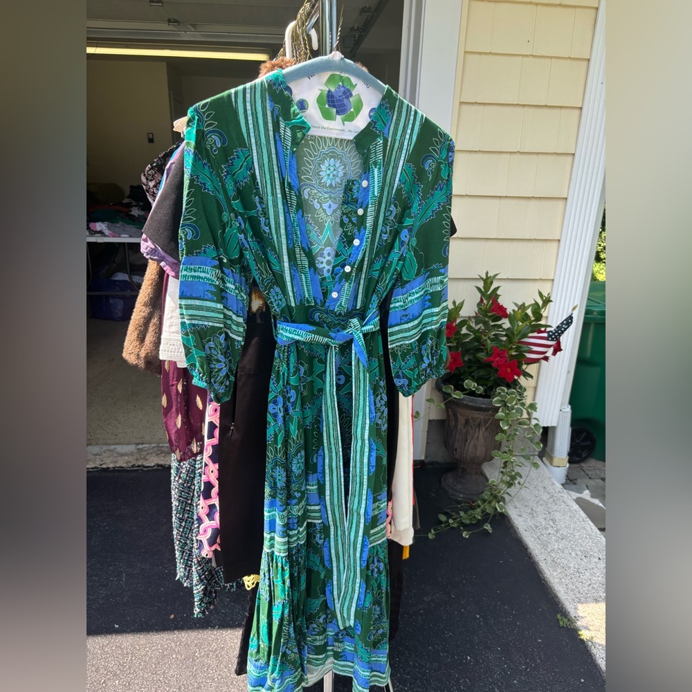 CELINA MOON Green and Blue Midi Dress